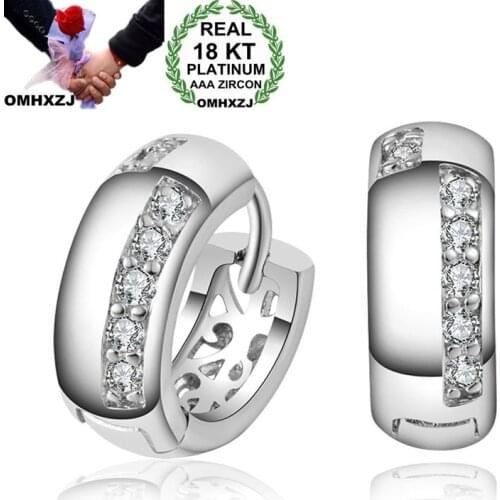 OMHXZJ Wholesale Personality Fashion OL Woman Girl Party Wedding White Gold Zircon 18KT Gold White Gold Hoop Earrings YE419
