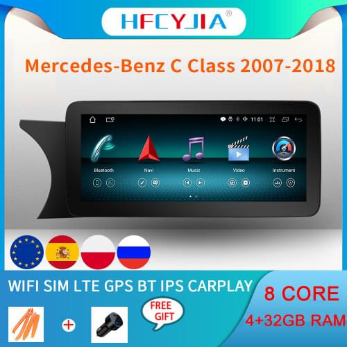 10.25'' Android 10 System Car Multimedia Stereo For Mercedes Benz C GLC W204 W205 Google WIFI SWC BT GPS Navi Radio 2+32G RAM