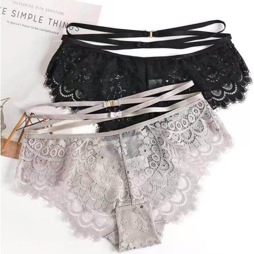Sexy Lace Womens Underwear Low-waist Hollow Cross Lace Edge Cute Bow Underpants Comfortable Soft Breathable Briefs A19188