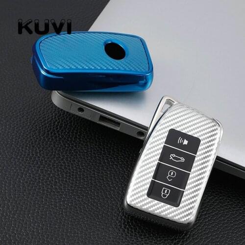Carbon Fiber TPU Car Key Cover Case Holder Keychain for Lexus NX 200 NX300H RX 350 450H ES 350 ES 300h 4 Button Key Accessories