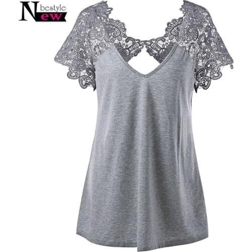 Female Summer Plus Size Lace T-Shirt Hollow Out Lace Paisley Top Tees Casual Short Sleeve T Shirt Women Sexy Back Holes Shirts