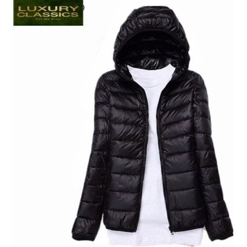 Women Winter 2021 Jacket Thin White Duck Down Jackets Autumn Ladies Hooded Coat Spring Tops Clothes Chaqueta Mujer LWL745