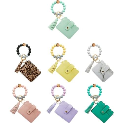 Female Keychain Bracelet Wallets, Key Ring Wallet with Card Holder Women, Keychain Wristlet Key Rings Purse with Tassel