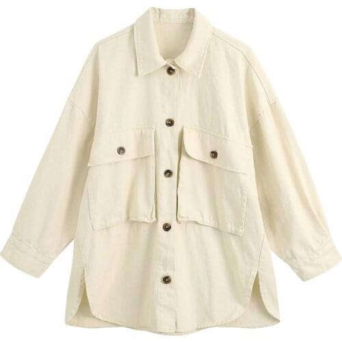 Womens jackets and coats womens casual jacket autumn new style casual double pocket loose bat sleeve jacket jacket blouse