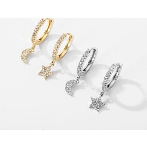 925 Sterling Silver Shiny Inlaid Micro Cubic Zircon Star Hoop Earrings Ear Jewelry for Women Party Gifts