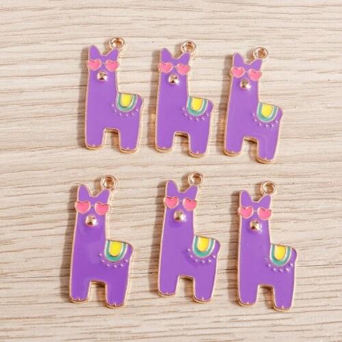 10pcs 13*28mm Alloy Enamel Cartoon Animal Alpaca Charms for Pendants Necklaces Earrings DIY Handmade Jewelry Making Accesories