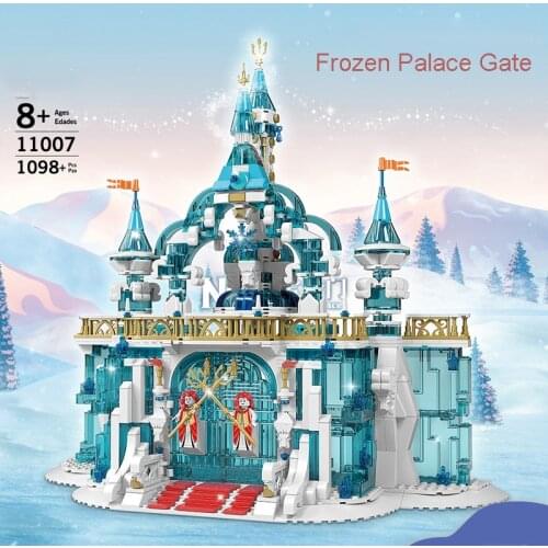 1000pcs+ Ice And Snow World Series Princess Palace/City Gate 4-in-1 Synthetic Castle Model Building Blocks Toy For Kid Birthday