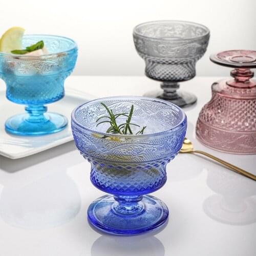 2Pcs Glass Dessert Cups Ice Cream Bowl Sundae Cup Color Retro Juice for Drinking Cup Wedding Party Wine Glasses