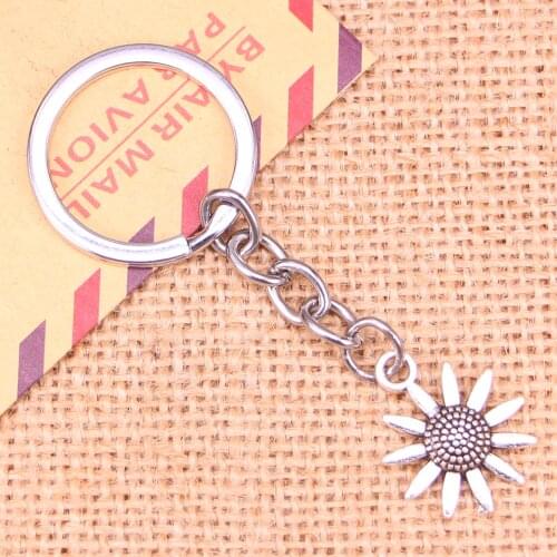 20pcs New Fashion Keychain 23x18mm sunflower flower Pendants DIY Men Jewelry Car Key Chain Ring Holder Souvenir For Gift