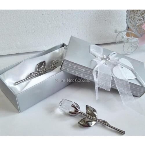 30pcs/lot crystal rose flower craft in gift box favors for wedding bridal showers anniversary birthday party gifts souvenirs
