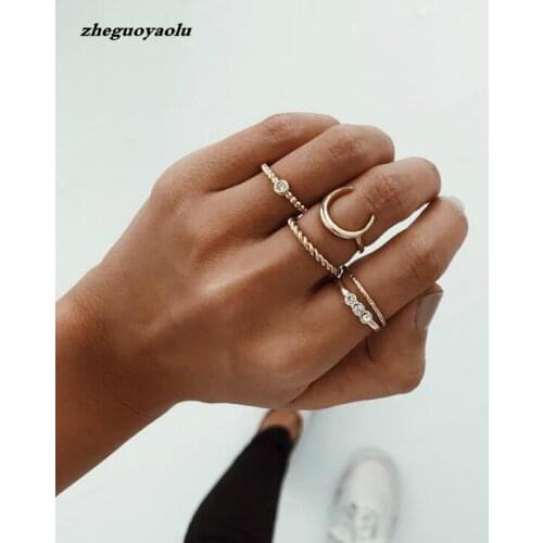 5 Sets Of European And American Simple Temperament Moon Alloy Fine Ring Ring Combination Ring Jewelry Gold Rings Wedding Rings