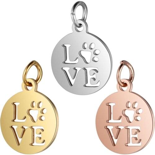 5pcs/lot 12mm Stainless Steel LOVE Paw Pendant Bracelet Charms DIY Crafting Jewelry Making Handicraft Wholesale