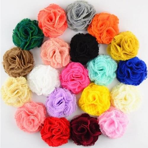 60pcs/lot 2.8" Hair Product Ballerina Lace Tulle Fabric Flower Children Hair Accessories Fabric Mesh Flower For Baby Headband