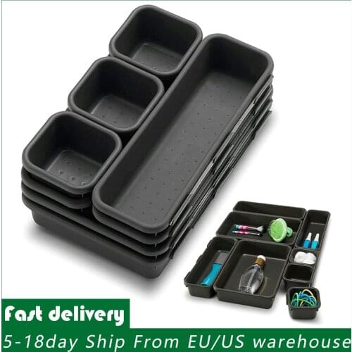 8Pcs Storage Boxes Interlocking Container Desk Drawer Organizer Tray Dividers Drawers Shallow Separators Storage Bins