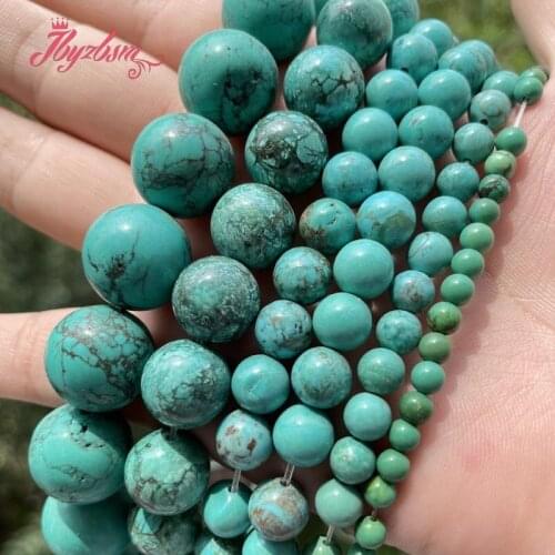 Natural Turquoises Round Spacer Stone Beads For DIY Necklace Bracelets Jewelry Making Strand 15" 4/6/8/10/12mm Free Shipping