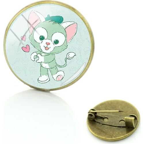 Disney Fresh And Simple Style Brooch Tony Bear Round Glass Fashion Charm Brooch Pin Brooch Cartoon Plush Picture Retro Jewelry