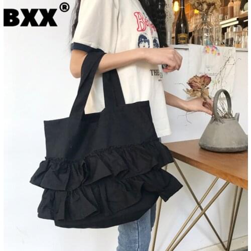 [BXX] Crossbody Bags For Women 2021 Winter Casual Ruffle Canvas Single Shoulder Package Drawstring Portable Handbag HJ105