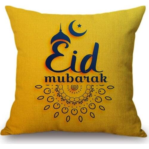 Eid Mubarak Home Decorative Car Pillow Case Cotton Linen Muslim Mosque Ramadan Gift Square Sofa Cushion Cover Hotel Decoration