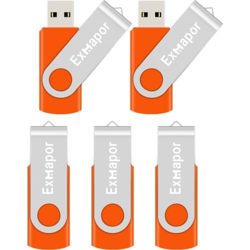 Flash Drive 64GB 5 Pack USB 2.0 Swivel 32GB Thumb Drives Bulk 16GB Memory Stick Jump Drive Pen Drive Zip Drive for Data Storage