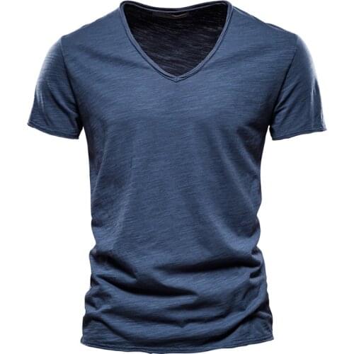 Brand Quality 100% Cotton Men T-shirt V-neck Fashion Design Slim Fit Soild T-shirts Male Tops Tees Short Sleeve T Shirt For Men