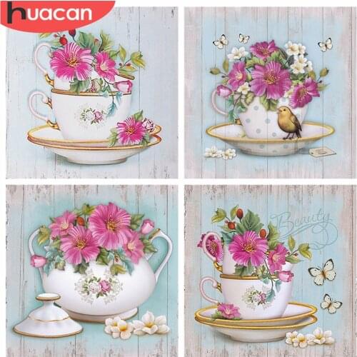 HUACAN 5D Diamond Embroidery Flower Full Drill Diamond Painting Mosaic Cross Stitch Vase Handicraft Home Decoration