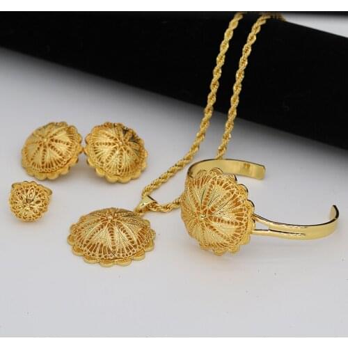 Indian Jewelry sets for women Dubai 24k gold color Black Rope African wedding bridal gifts Necklace earrings Set Party jewellery