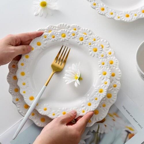 Ceramic Tableware Dishes And Plates Sets Small Daisy Underglaze Home Dinner Food Salad Bowl Western Cup Dessert Steak Tray Plate