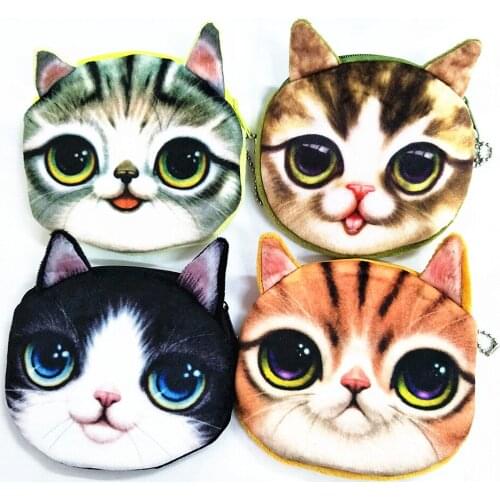 M071 Cute Cartoon A Variety Of Expressions Plush Cat Coin Purse Wallet Card Bag Girl Women Student Gift Wholesale
