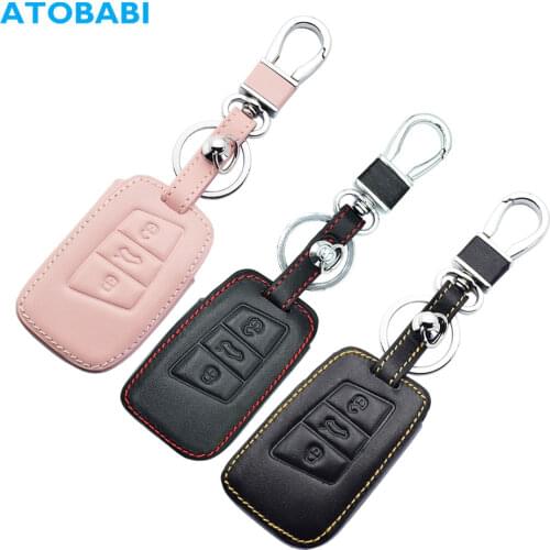 Leather Car Key Cover For VW Volkswagen Magotan 2017 2018 Passat B8 Skoda Superb A7 Smart Keychain Remote Control Protector Case