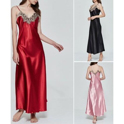 Fashion Women Sexy Sleepwear Nightgowns 2021 Summer V-neck Sleepdress Casual Lace Sexy Dress Nightwear Loose Homewear Plus Size