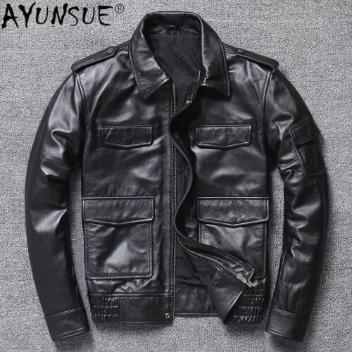 AYUNSUE Men Jacket 2020 Mens Clothing Genuine Cowhide Leather Jackets Mens Air Flight Suit Autumn Coat Male Hommes Veste LXR704