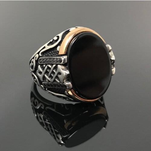 Oval Black onyx Stone Masterwork Ring for Men 925 Sterling Silver Collocation Fashion Natural Male Rings Vintage Antique Jeweler