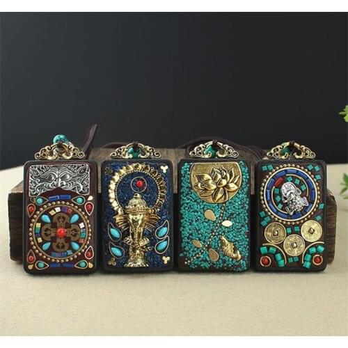 National Ebony Nepal Sweater Amulet Chain Wood Elephant Pendant God Buddha Long Necklace Woman Kallait Gem Crystal Stone Jewelry