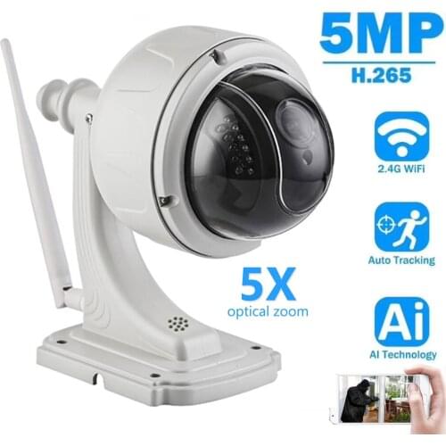 Outdoor PTZ RJ45/Wifi Wireless IP Camera 5MP Auto Tracking 5X Zoom Infrared Night Vision Waterproof Security Video Surveillance