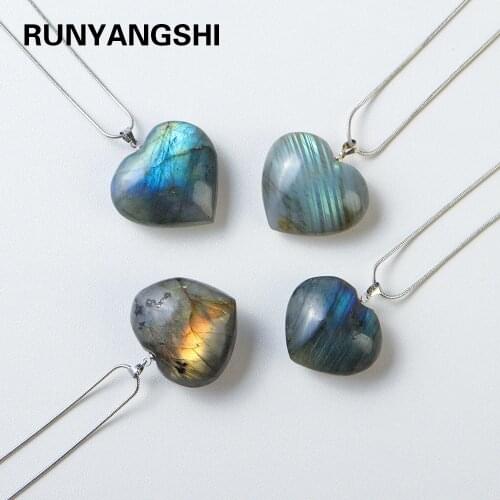Natural crystal Labradorite Heart Shaped Rough Polished Pendant Flowing light necklace Crafts Stone Hanging Ornament