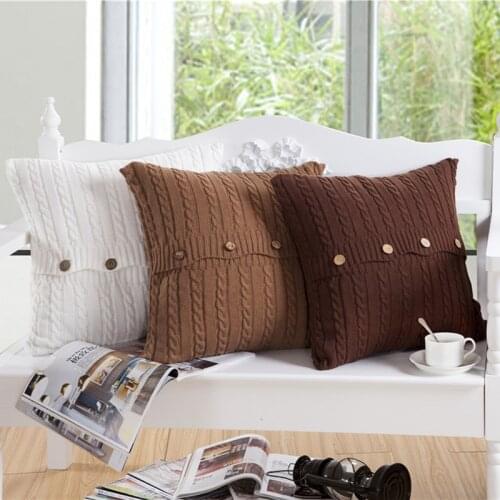 REGINA Throw Pillow Cover Nordic Style Cotton Button Stripe Fried Dough Twist Design Knitted Cushion Cover White Pillow Case
