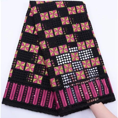 Latest African Black Lace Fabric 2019 High Quality Lace Voile Swiss Lace Fabric With Holes Embroidered African Cotton Lace S1770