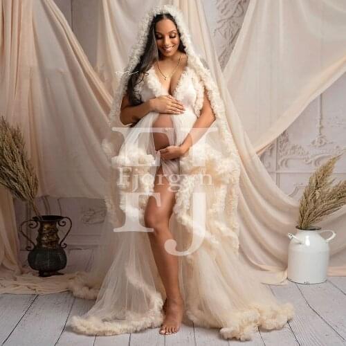 New Maternity Ruffled Gown for Photoshoot Custom Made of Premium Soft Tulle Pragnancy Dresses Woman Robes Shooting Grossess