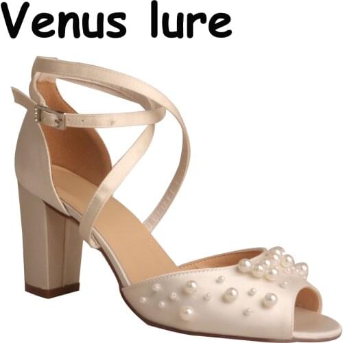 23 Colors New Summer Wedding Sandals with Pearl Block Heel 8CM