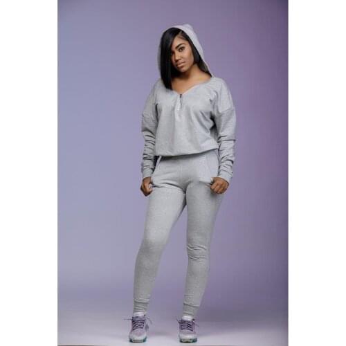 Ueteey New Two-piece Casual Tracksuit Solid V Neck Women Pant Set