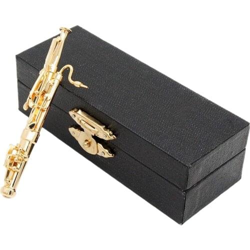 Odoria 1:12 Miniature Golden Bassoon with Stand and Case Unplayable Musical Instrument Model Set Dollhouse Accessories Decor