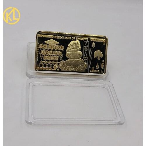 Gold Plated One hundred quintillion Dollars Zimbabwe bar with gift box for collection