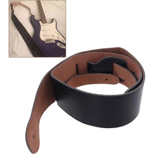 Adjustable Soft PU Leather Thick Strap For Electric Acoustic Guitar Bass Black