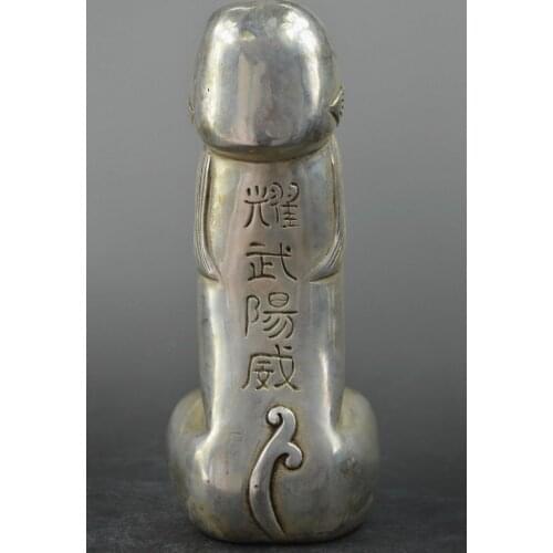 Chinese Tibet silver copper carved guard Foo Dogs Lion statues