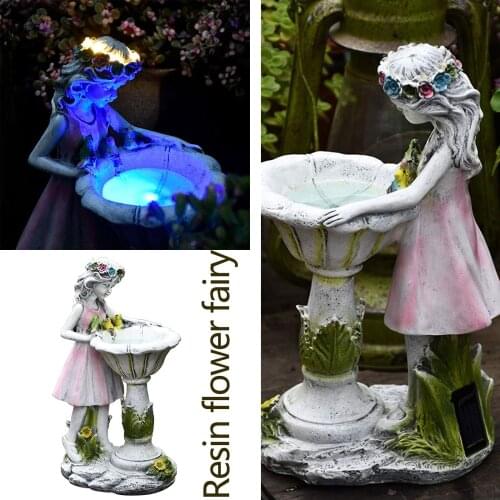 Flower Fairy Solar Garden Decor Light Outdoor Angel Statue Waterproof Landscape Lamp Resin Figurine For Courtyard Lawn Woodland