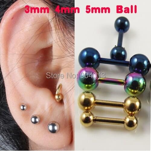 1pair (2pcs) Stainless Steel Round Bone Earring Black Silver Gold Rainbow Barbell Tragus Ear Helix Body Piercing Jewelry