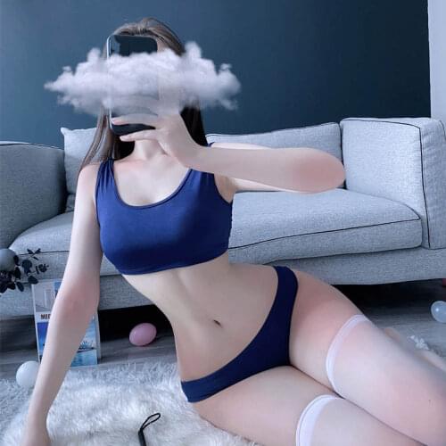 2020 Hot New Sexy Lingerie Solid Blue Color Sling Suit Student Low-Cut Conservative Temptation Two-Piece Split Swimsuit Summer