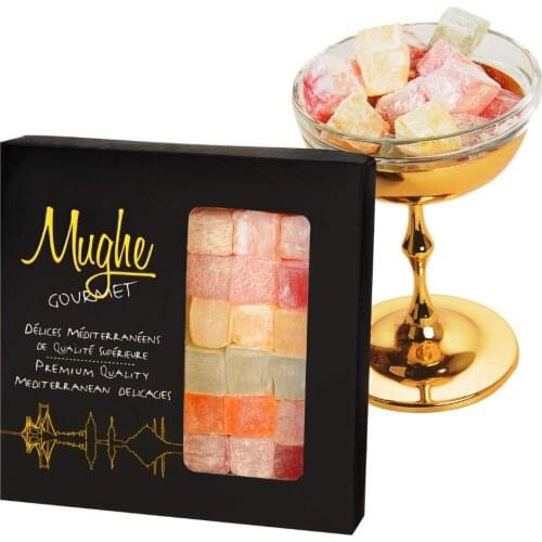 Turkish Delight Assortment Luxurious Selection of Rose, Strawberry, Lemon, Orange and Mint Flavour, Mughe Gourmet Lokum Dessert