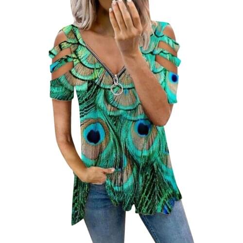 Womens Sexy V-neck Tshirt Collar Zipper Color Hallow Out Tshirt Short Sleeve Fold Casual Tops Ropa Mujer Verano 2021 #G3