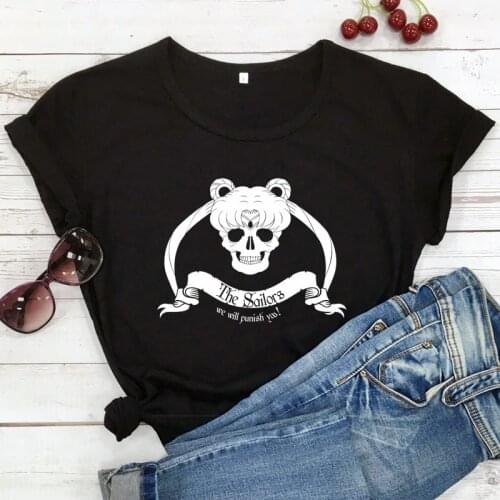 We Will Punish You T-shirt Harajuku Anime Manga Tee Shirt Top Aesthetic Women Japanese Cartoon Skeleton Goth Tshirt